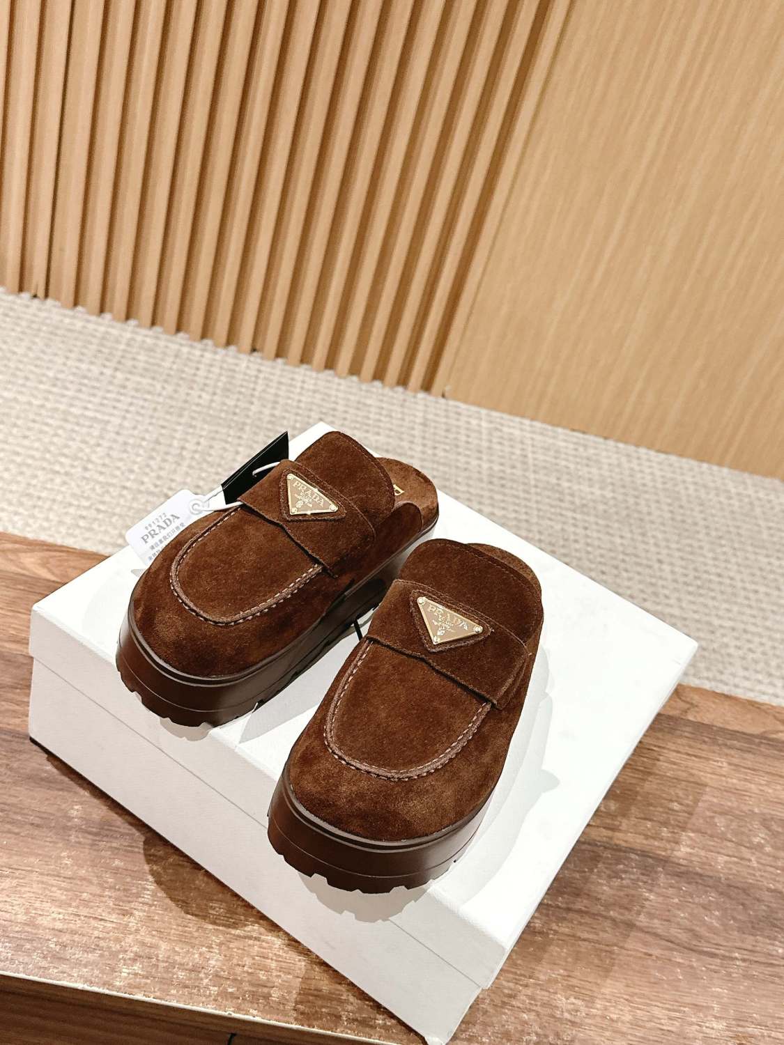 Prada Women's Spring And Summer Solid Color Suede Round Head Overfoot Leather Birkenstocks Slippers Shoes #76559