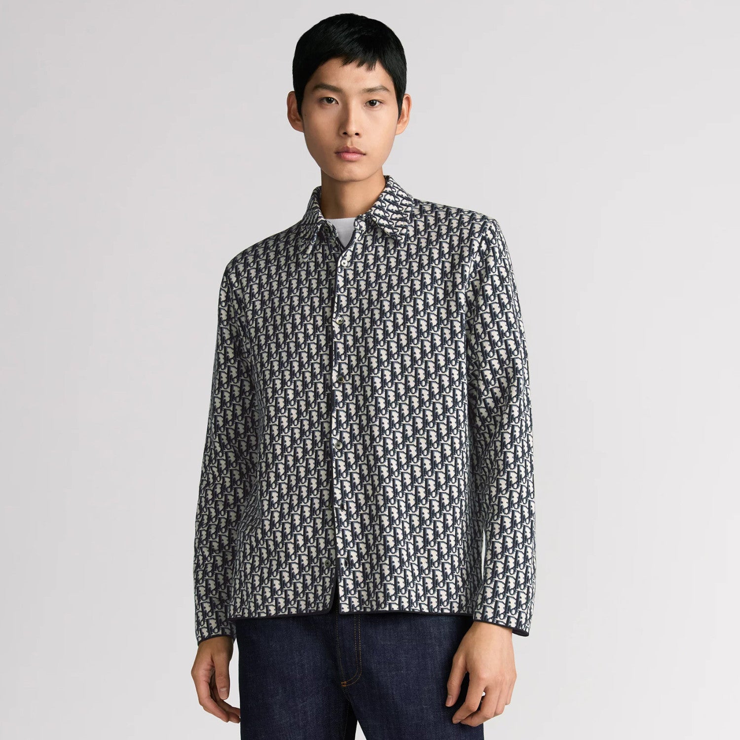 Dior Men's Spring/Autumn Solid Color Letter Print Single Button Long Sleeve Shirt #77922