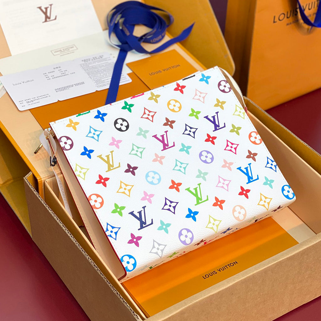 Louis Vuitton LV x TM Toiletry Pouch Men's and Women's Colorful Alphabet Print Zipper Leather Clutch Bag Toiletry Bags #77915