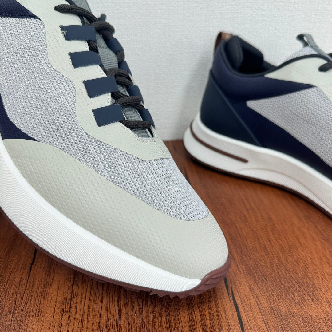 Loro Piana Week End Walk Men's Spring Summer Colour Block Mesh Patchwork Cowhide Low Top Lace Up Casual Shoes #76892