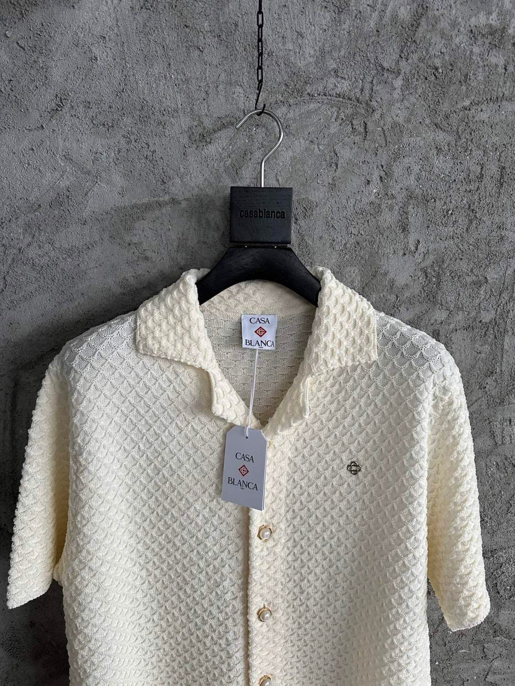 Casablanca Men's Summer Solid Color Single Breasted Knit Short Sleeve Shirt Lace Up Casual Shorts Set Suit #75965