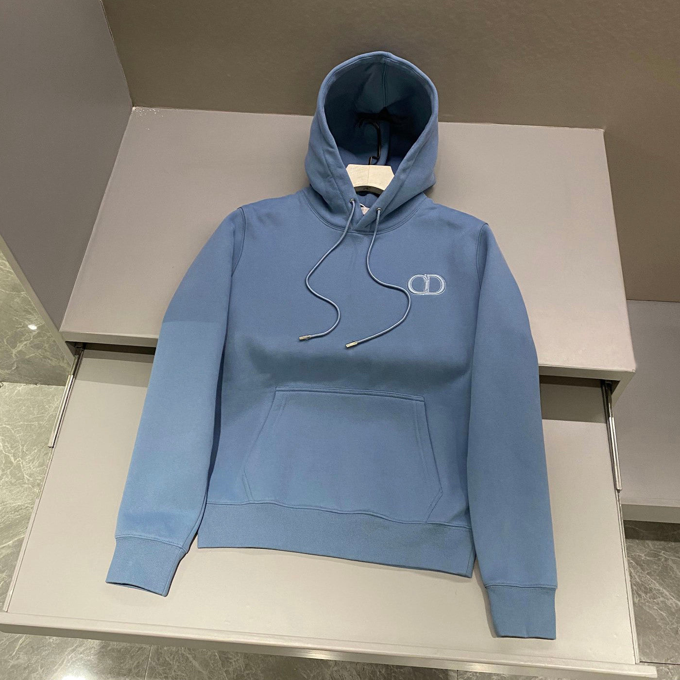 Dior Men's and Women's Spring and Autumn Solid Color Embroidered Logo Cotton Hooded Drawstring Sweatshirt Pullover #72938