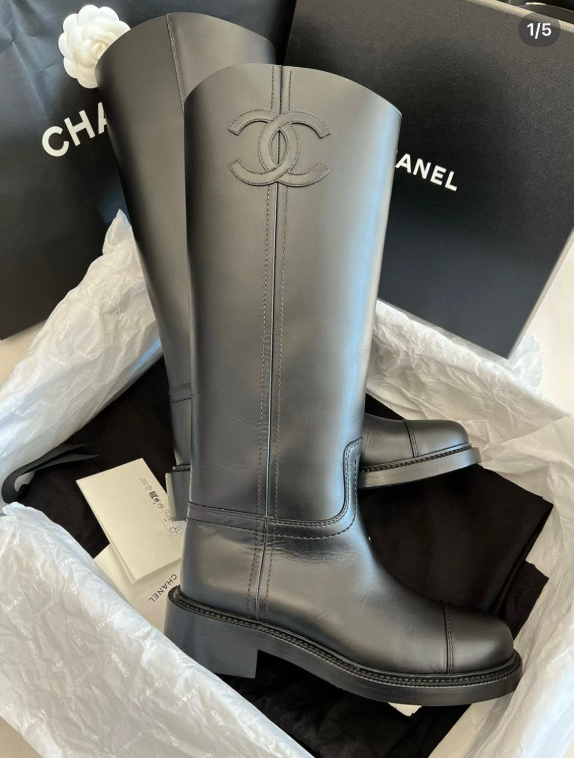 Chanel Women's Autumn/winter Classic Fashion Solid Color Leather Round Toe Long Boots High Boots Shoes #78373