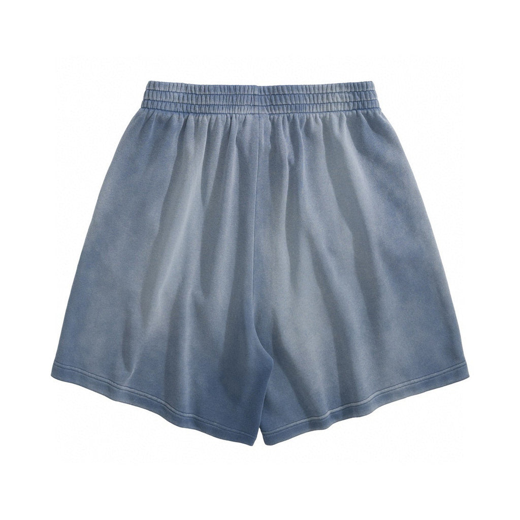 Balenciaga Men's Summer Blue Logo Embroidered Washed Vintage Stretch Waistband Shorts Pants #72117