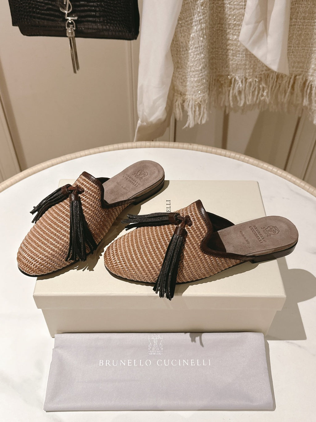 Brunello Cucinelli Women's Tassel Round Toe Solid Color Summer Flat Shoes Lafayette Sheepskin Casual Shoes Tassel Mule Shoes Ngvp #1536