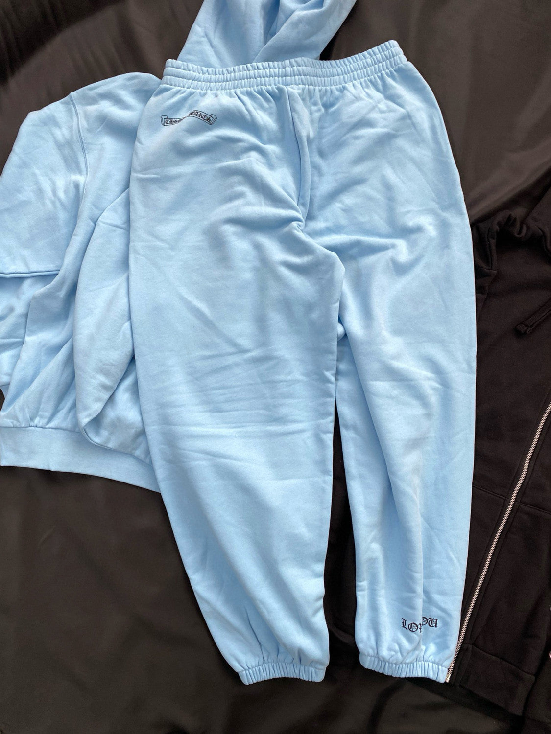 Chrome Hearts Men's Autumn and Winter Blue Long Sleeve Hooded Sweatshirt Stretch Sweatpants Pants Set Suit #97987