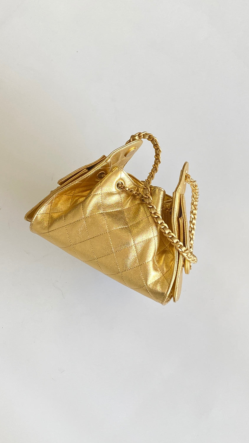 Chanel 25 Mini handbag Metallic Grained Calfskin #333968
