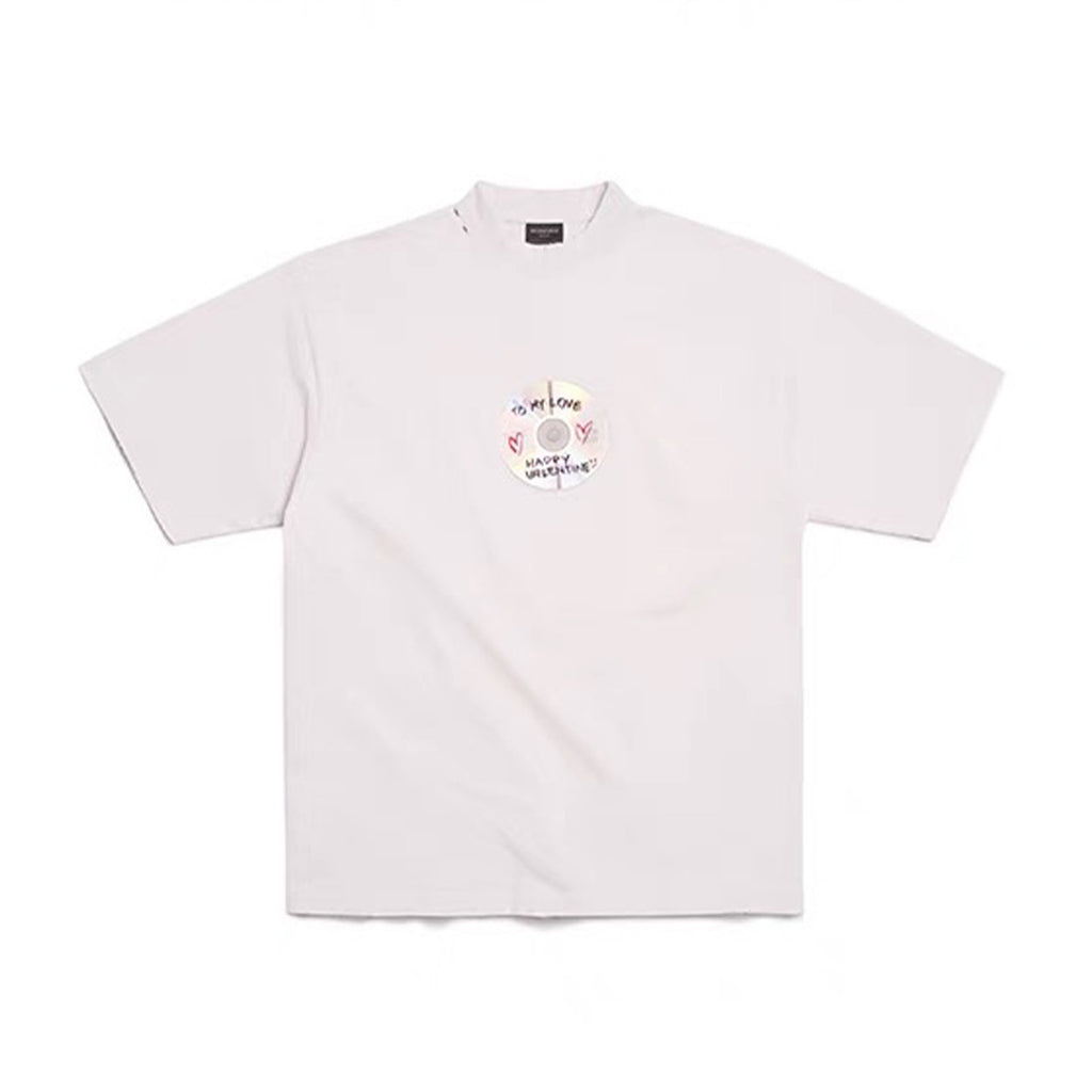 Balenciaga Men's Women's Solid Color To My Love Graffiti Disc Loose Short Sleeve T-Shirt #98316