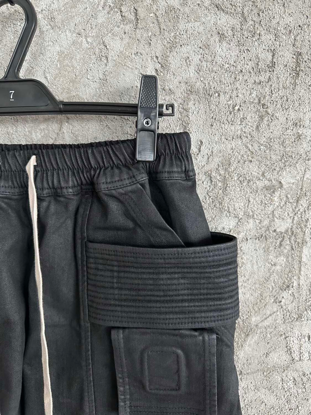 Rick Owens Men's Spring and Autumn Black Large Pocket Cotton Lace-Up Casual Work Pants #73375