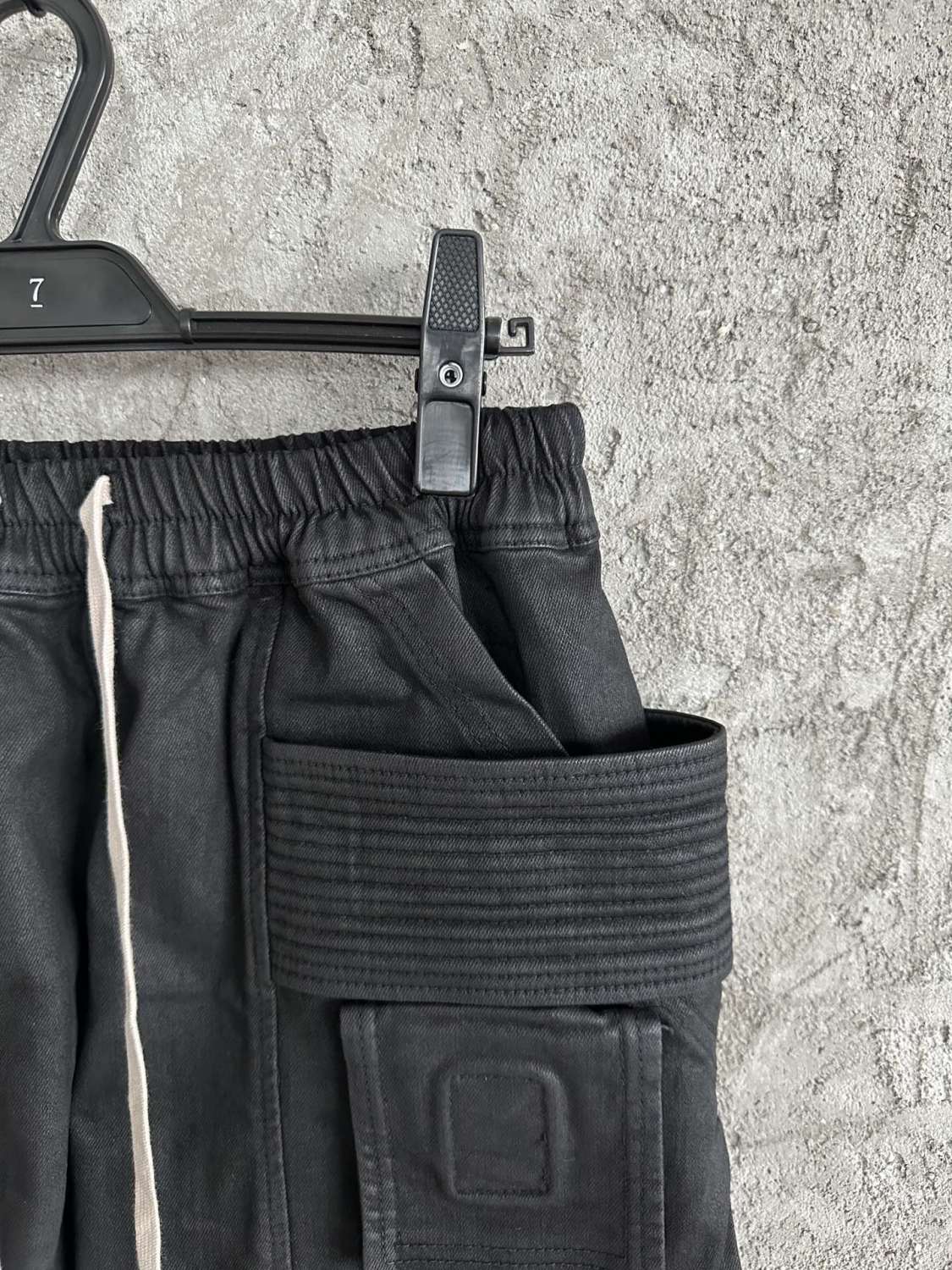 Rick Owens Men's Spring and Autumn Black Large Pocket Cotton Lace-Up Casual Work Pants #73375