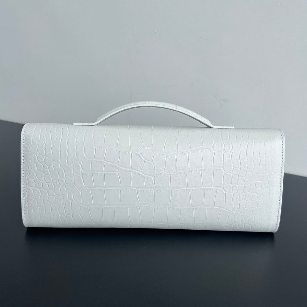Bottega Veneta Andiamo Women's Solid Color Crocodile Leather Clutch Bag With Metal Clip Closure Bags #75797