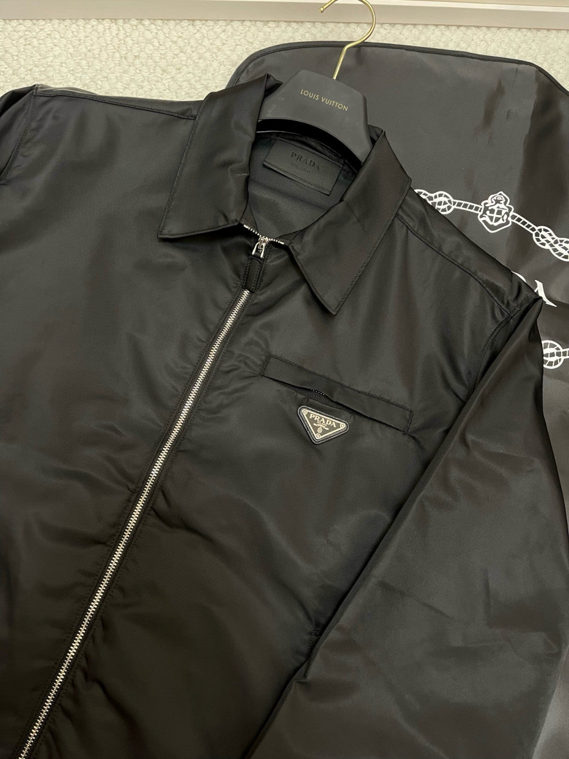Prada Men's Fall/Winter Fashion Casual Solid Color Collared Zipper Nylon Triangular Logo Shirt Style Jacket #79153