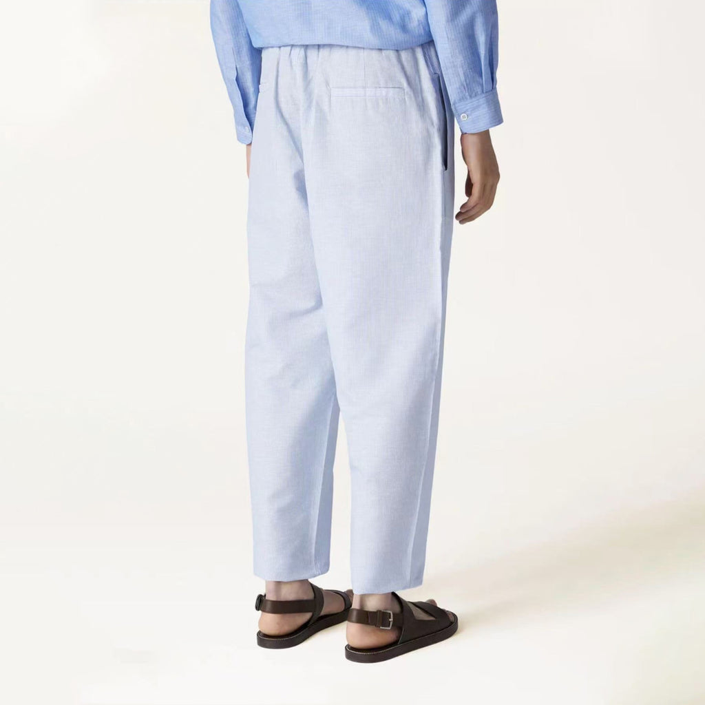 Loro Piana Men's Spring And Summer Solid Colour Drawstring Fashion Pants Loose Straight Comfortable Cotton Thin Suit Trousers Ngvp #1472