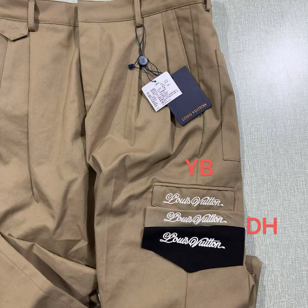 Louis Vuitton Men's Spring and Autumn Solid Color Embroidered Letter Printed Cotton Woven Fabric Casual Pants #76567