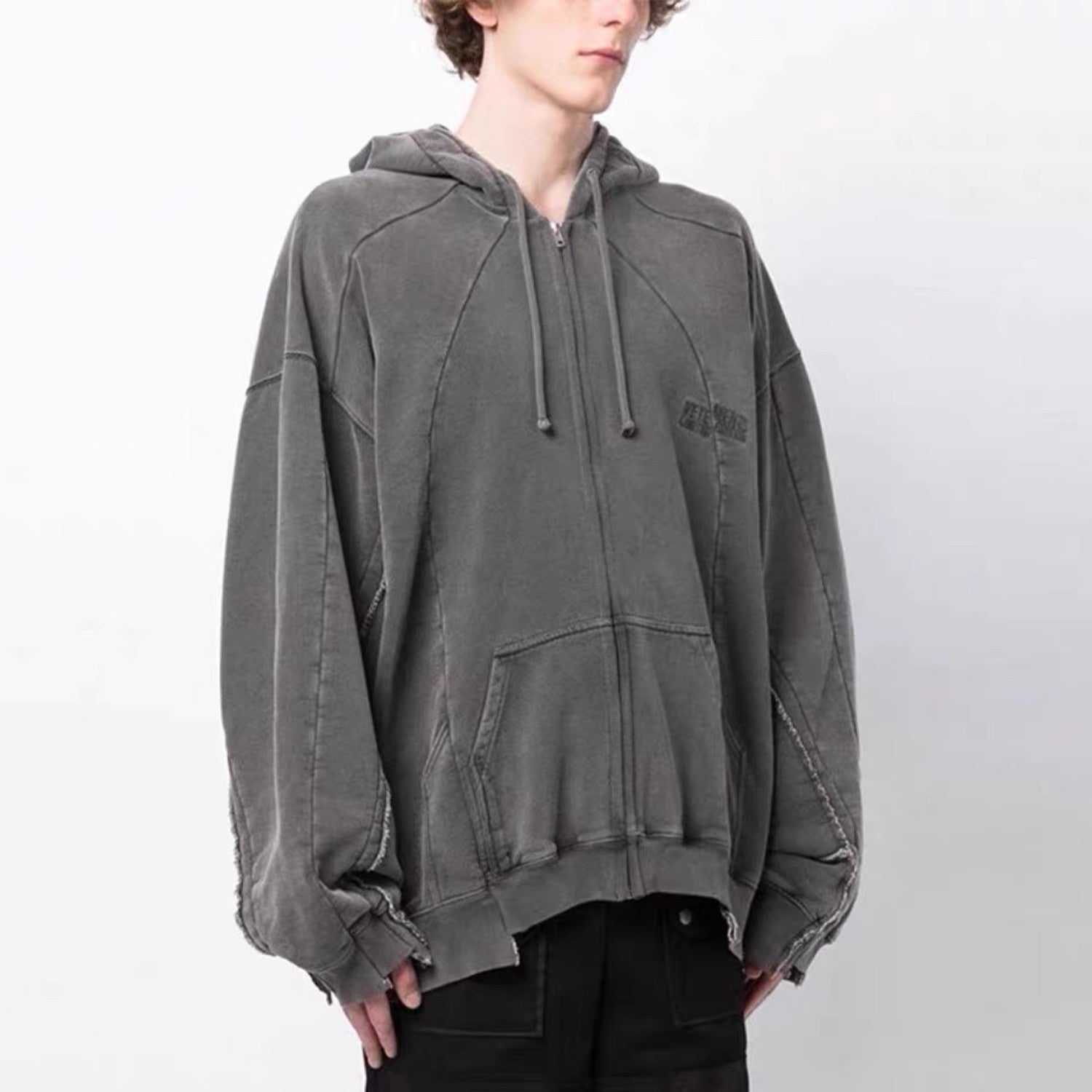 Vetements Men's Logo Embroidery Fall And Winter Cotton Long Sleeve Loose Zipper Hooded Coat Ngvp #6927