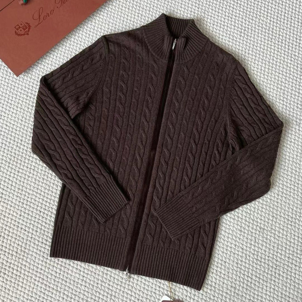 Loro Piana Men's Autumn And Winter Solid Color Zipper Half High Neck Knit Sweater Long Sleeve Jacket Ngvp #9392