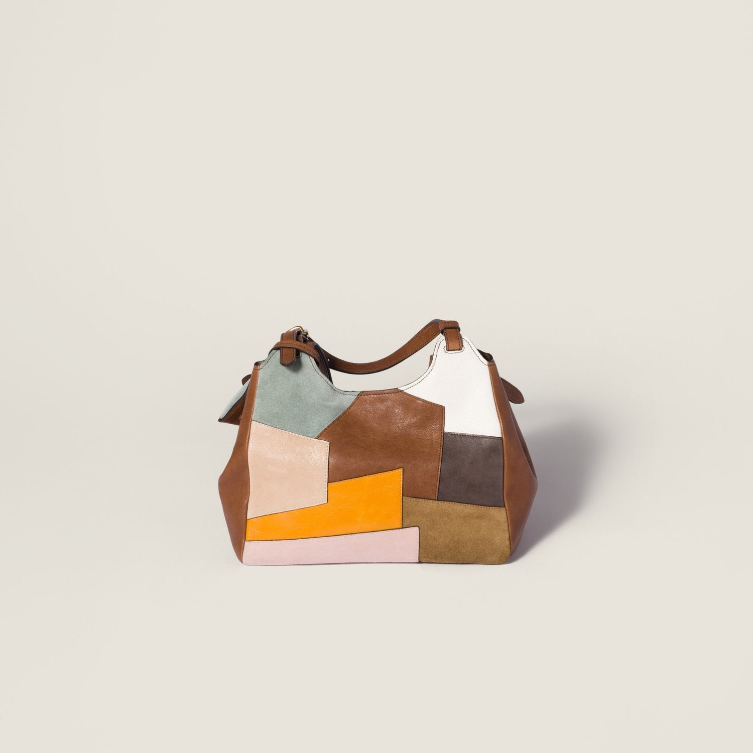 MiuMiu Patchwork Leather Bag Oak Brown Color Matching #333001