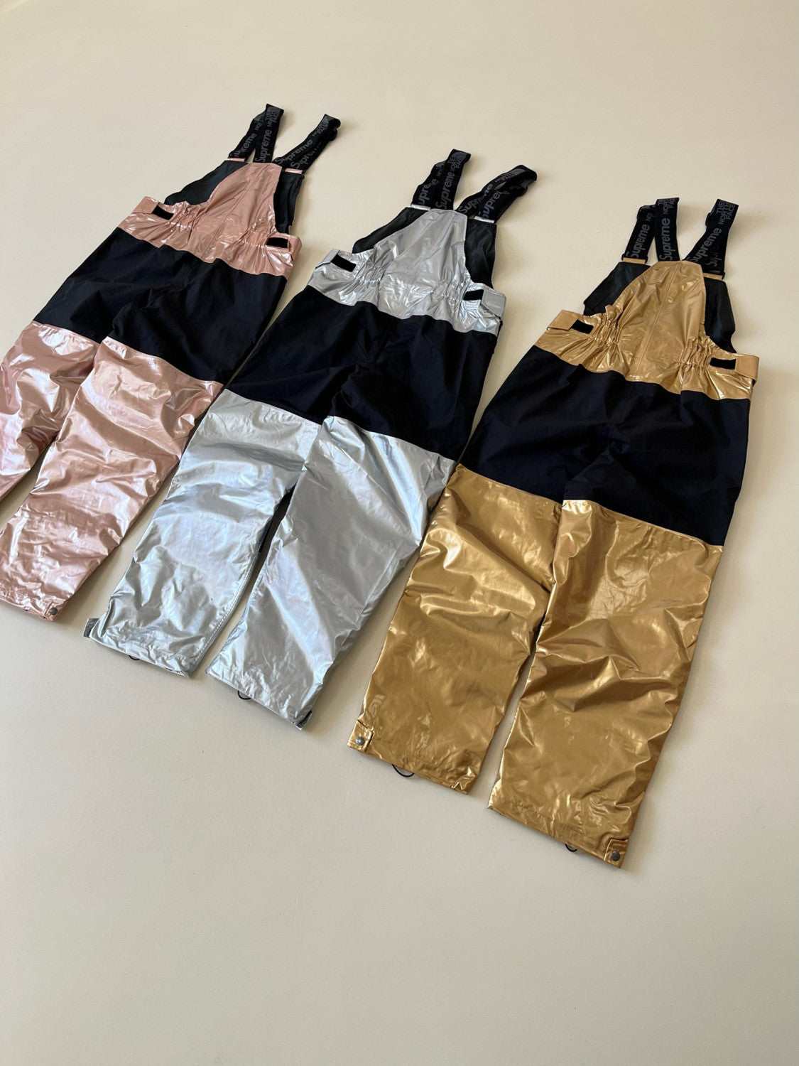 Supreme X The North Face Men's Winter Nylon Metallic Single Breasted Zip Hooded Jacket Bib Pants Overall Set Suit #97741
