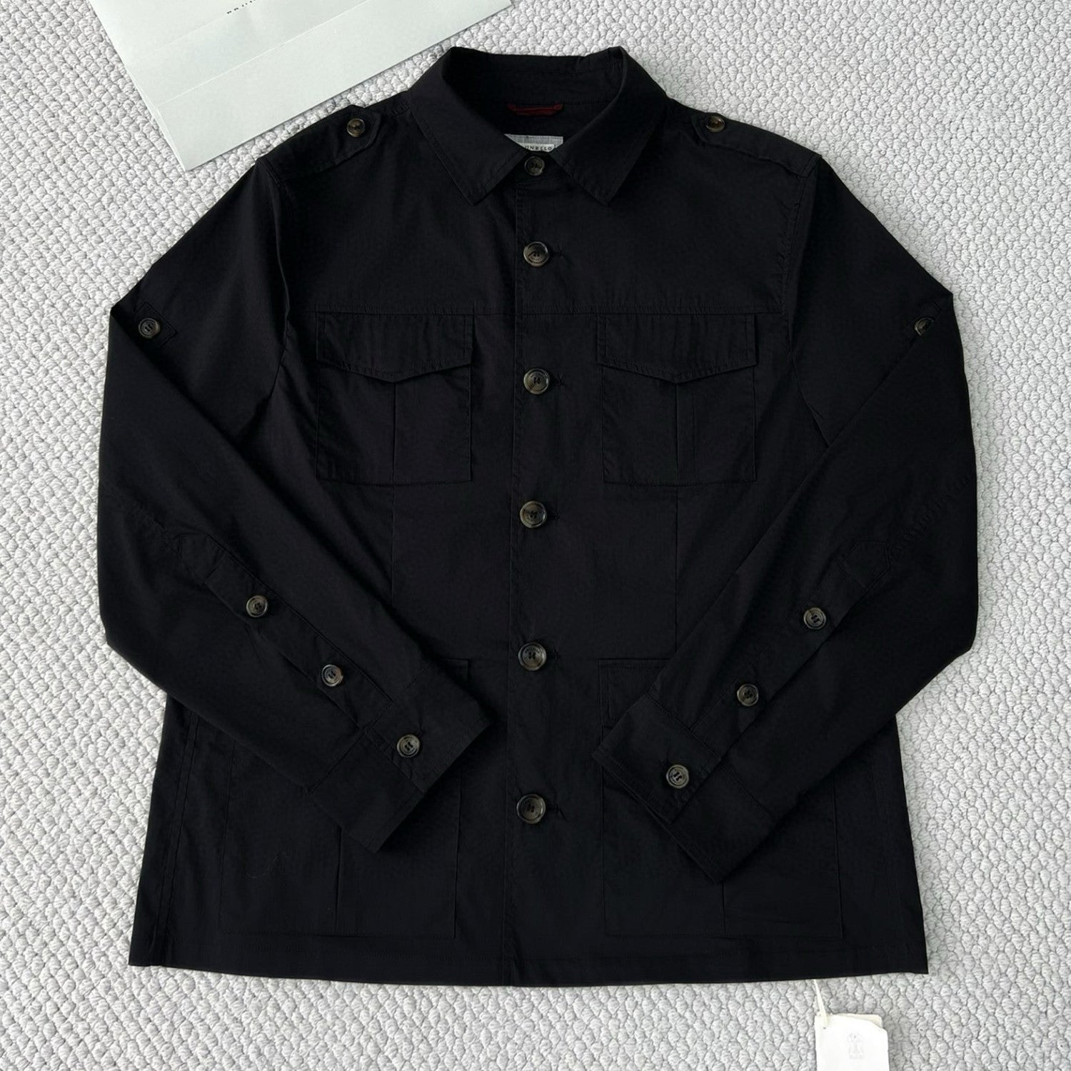 Brunello Cucinelli Men's Spring & Fall Lightweight Water-Resistant Techno Cotton Unlined Safari Jacket Solid Color Lapel Single Breasted Shirt Style Jacket Ngvp #1946
