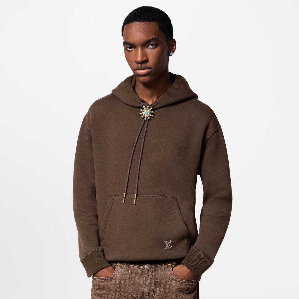 Louis Vuitton Men's Spring & Autumn Solid Color Logo Print Drawstring Hooded Sweatshirt #75431