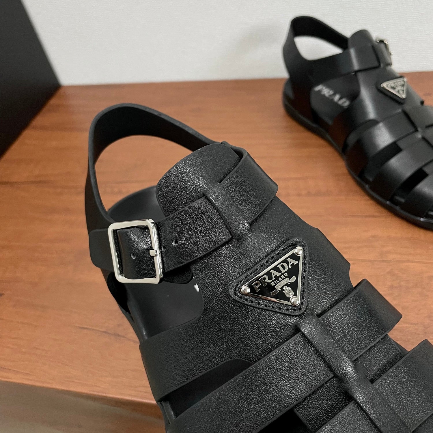 Prada Triangle Logo Cage Fisherman Sandals #383743