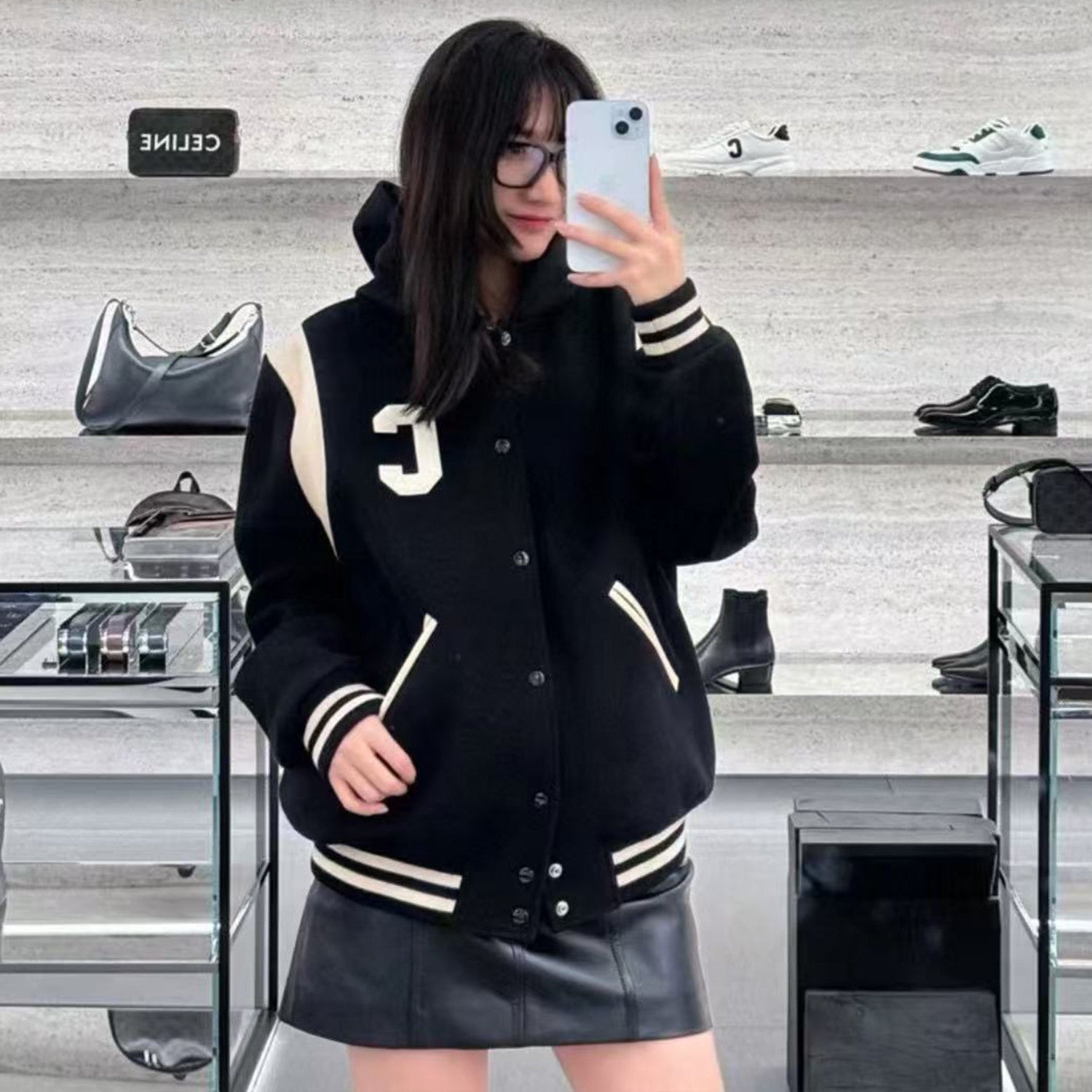 Celine Men's Spring And Autumn Colour Blocking Casual Single-breasted Jacket Logo Wool Blend Hooded Baseball Coat Jacket #71844