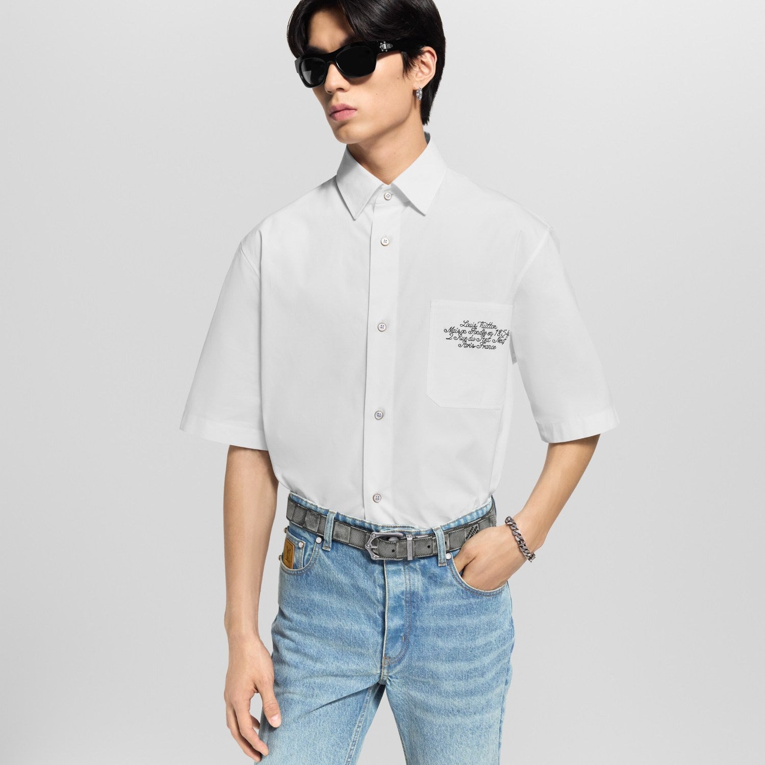Louis Vuitton Men's Summer Casual Collared Single Breasted Letter Embroidered Short Sleeved Shirt #78427