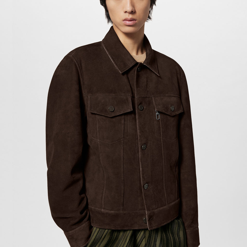 Louis Vuitton Men's Fall/Winter Dark Brown Loose Suede Denim Jacket #96992