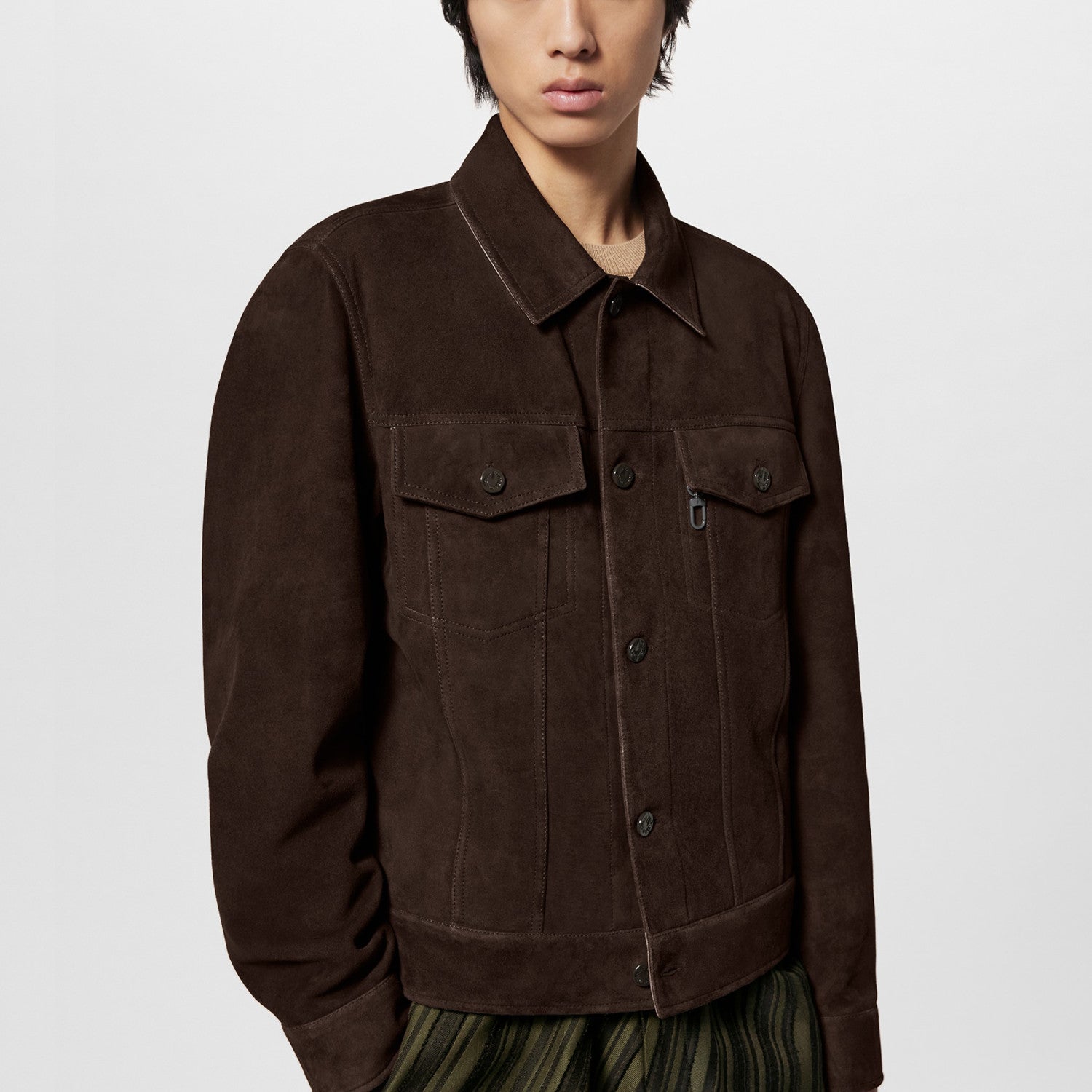 Louis Vuitton Men's Fall/Winter Dark Brown Loose Suede Denim Jacket #96992