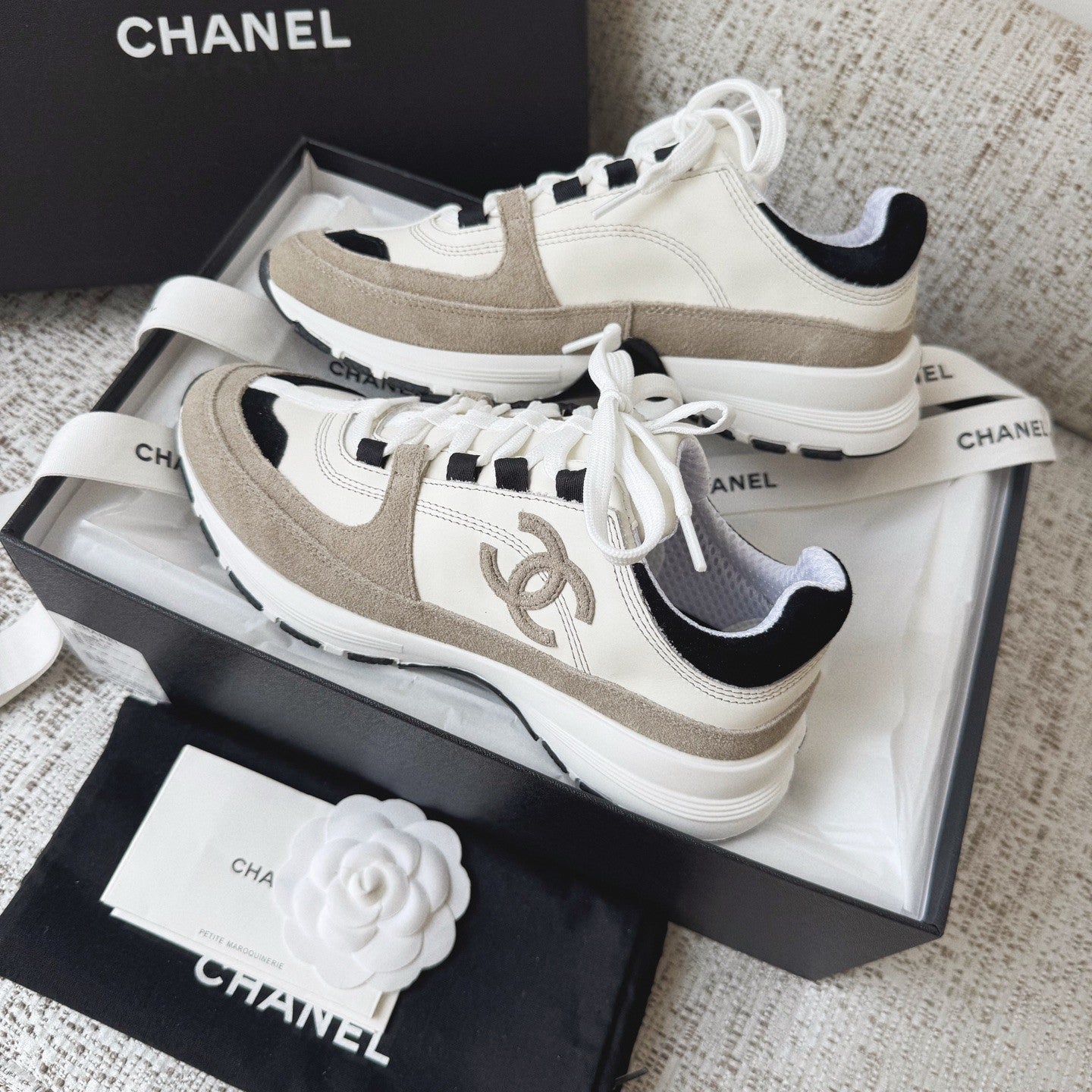 CHANEL Sneakers Calfskin Suede Calfskin White Black #378646