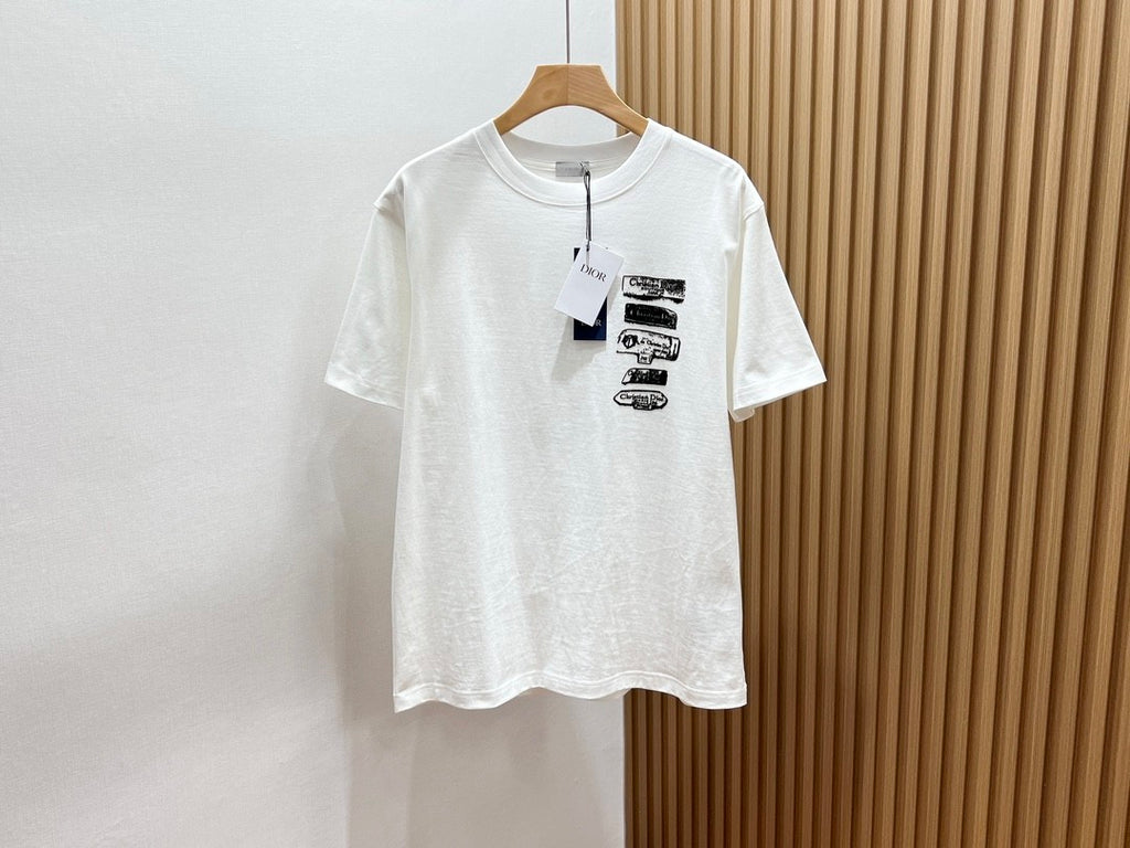 Dior Men's Summer Solid Color Graphic Printed Round Neck Cotton Short Sleeve T-Shirt #74446