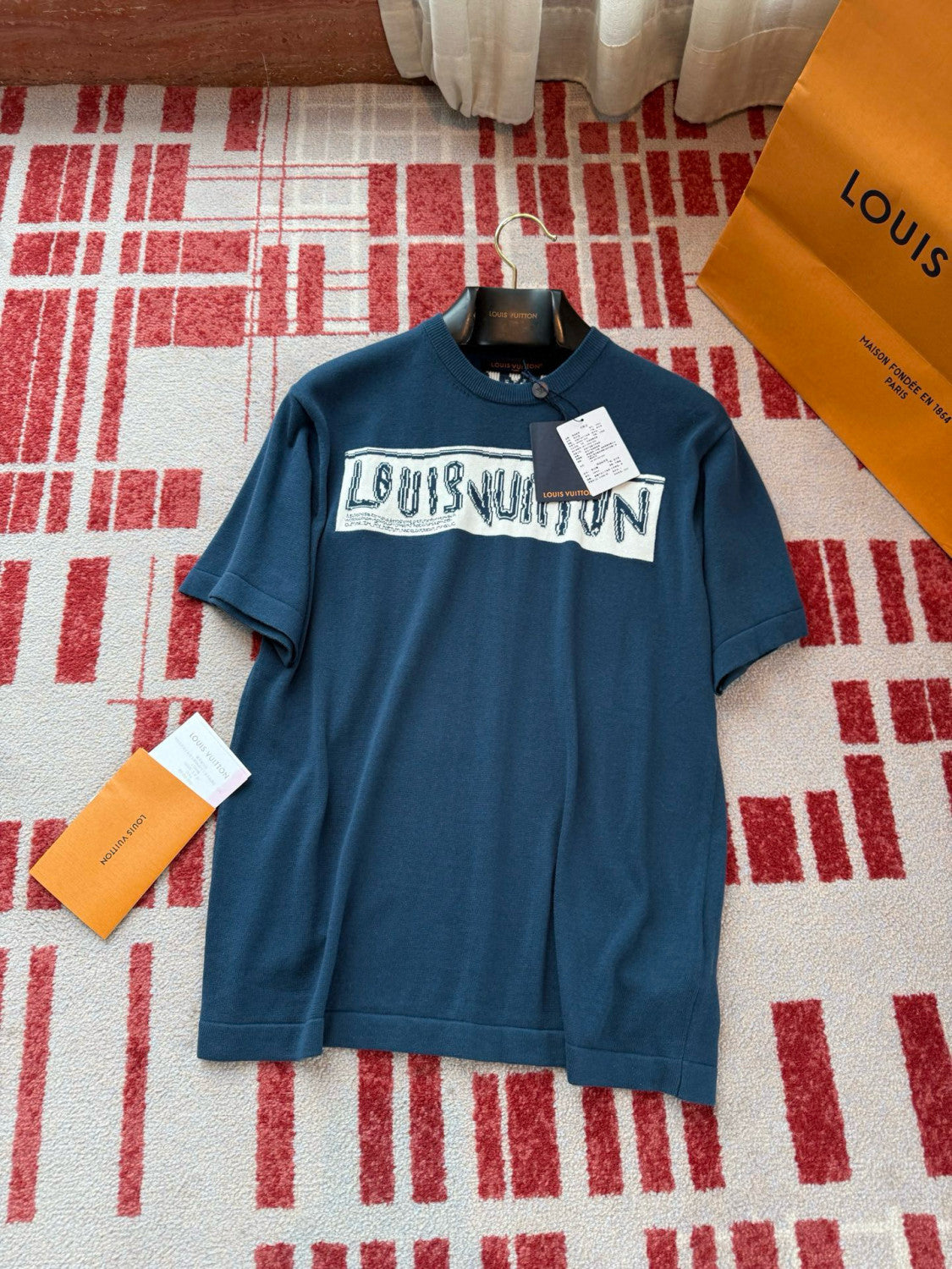Louis Vuitton Men's Summer Blue Letter Printed Straight Round Neck Cotton Short Sleeve T-Shirt #76457