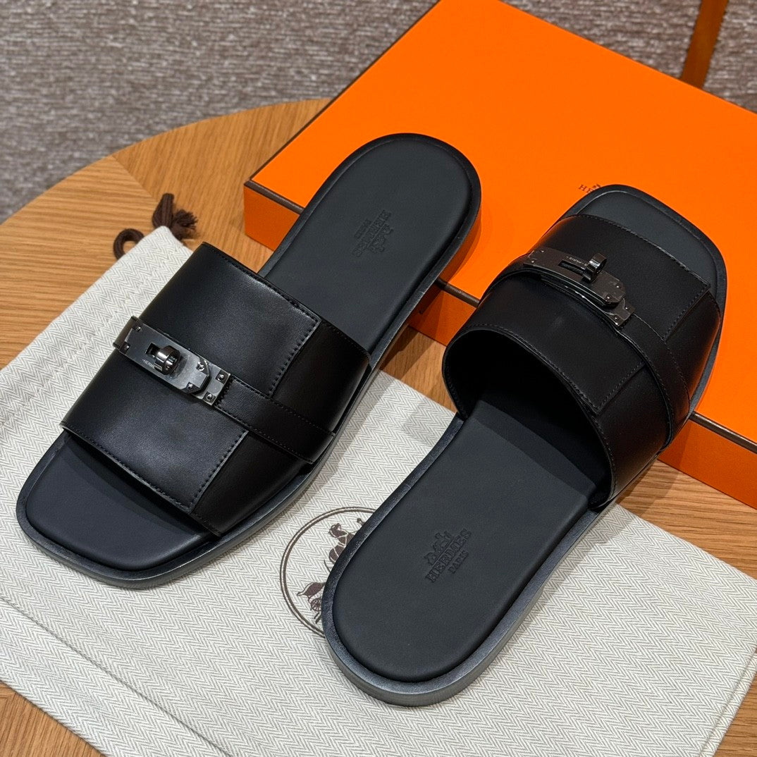 Hermes Gabriel Men's Summer Fashion Comfortable Logo Sandals Leather Casual Slippers #81144