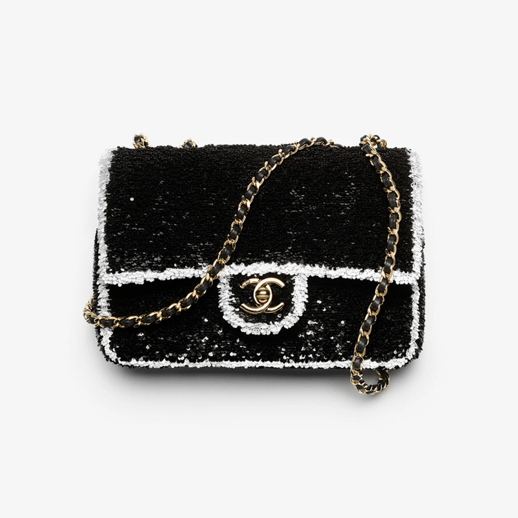 Chanel Autumn/winter Clutch Bag With Sequins And Gold Metal Accents Black And White Women's Crossbody Chain Bag Stylish Casual Elegant Bags  #82241A