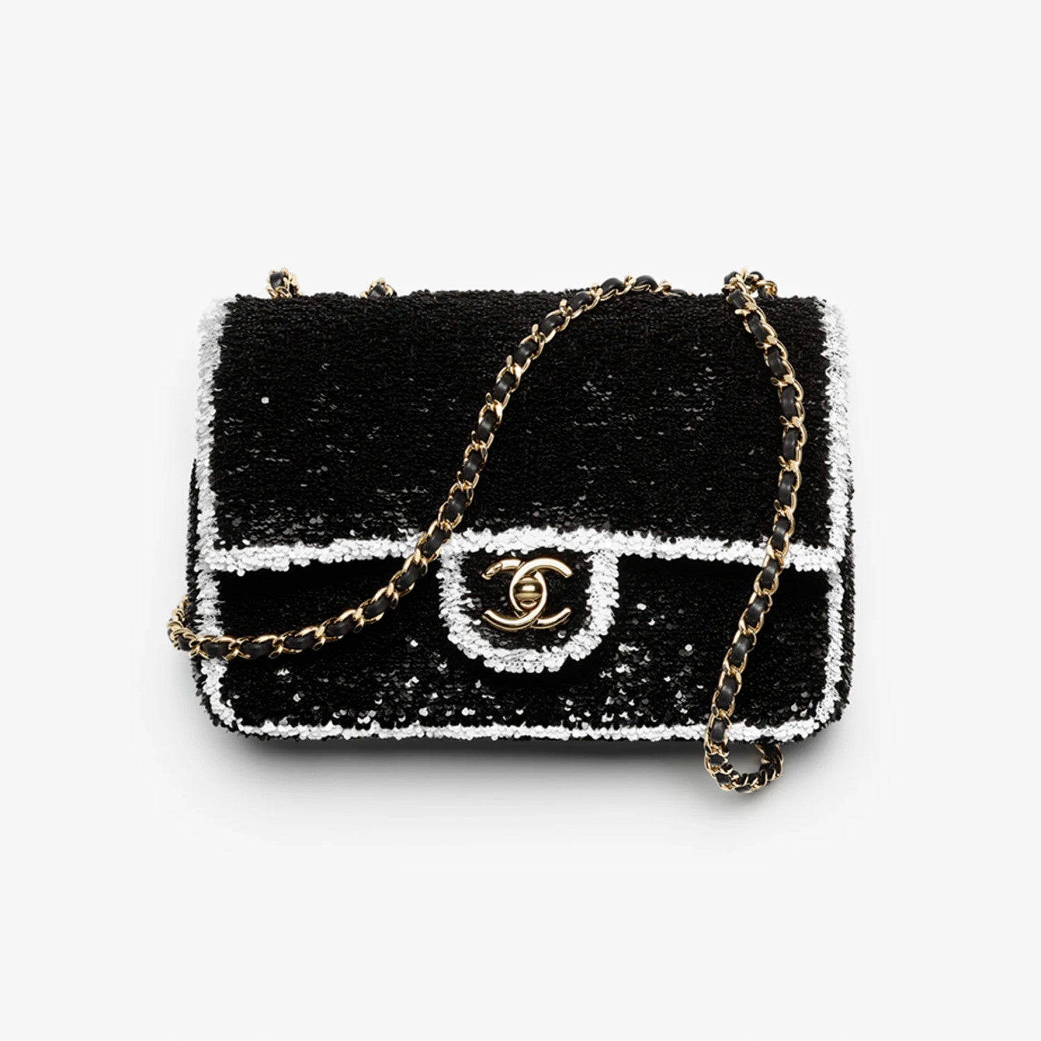 Chanel Autumn/winter Clutch Bag With Sequins And Gold Metal Accents Black And White Women's Crossbody Chain Bag Stylish Casual Elegant Bags  #82241A