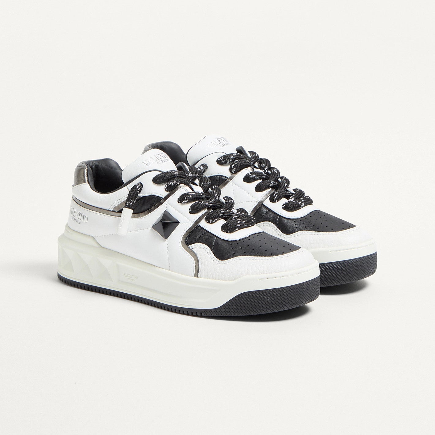 Valentino ONE STUD  Men's And Women's Spring/fall Fashion Casual Round Toe Lace Up Flat Low Top Leather Thick Laced Sneakers Shoes #79276