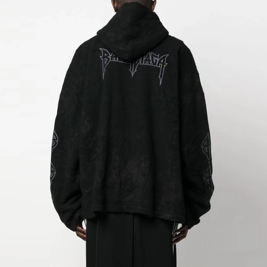 Balenciaga Men And Women With The Same Models Spring And Fall Do Old Do Fake Holes Washed Hooded Sweatshirt Pullover Paris Moon No Pocket Hoodie Oversized Black Faded #72926