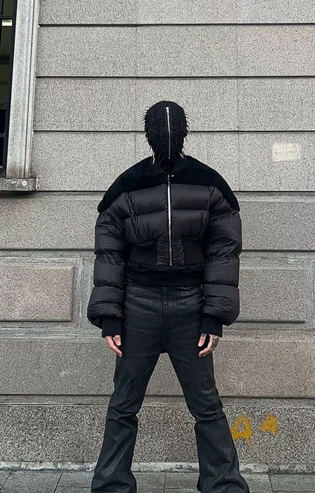 Rick Owens Men's Dark Style Short Splicing Puffer Down Jacket Autumn And Winter Solid Color Zipper Collarless Jacket #81336