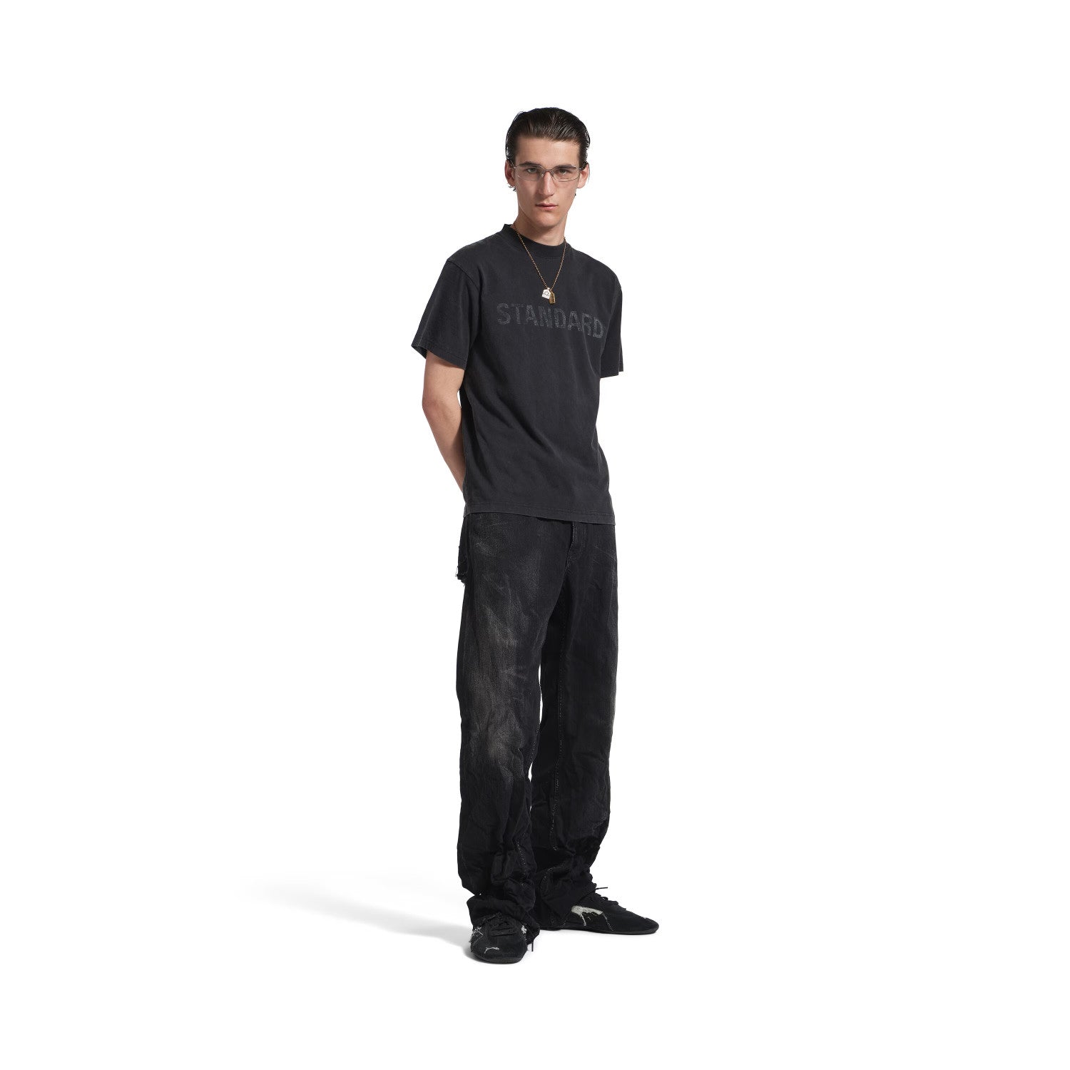 Balenciaga ﻿﻿Men's Summer Standard Print Black Faded Crew Neck Straight-Cut Knit Short-Sleeve T-shirt Ngvp #2353