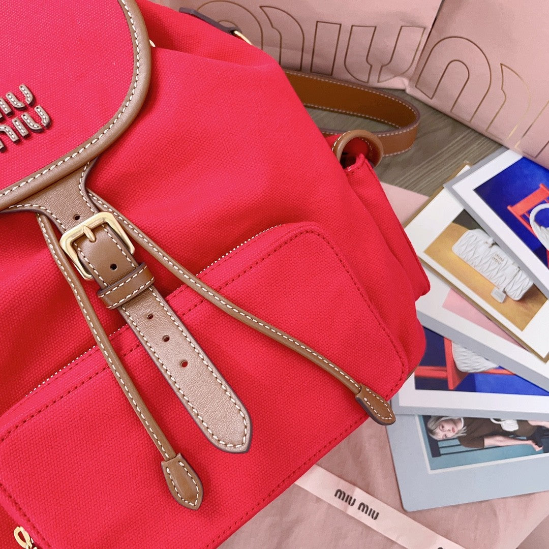 MiuMiu Women's Solid Color Canvas Patchwork Cowhide Shoulder Bag Backpacks Bags #75843