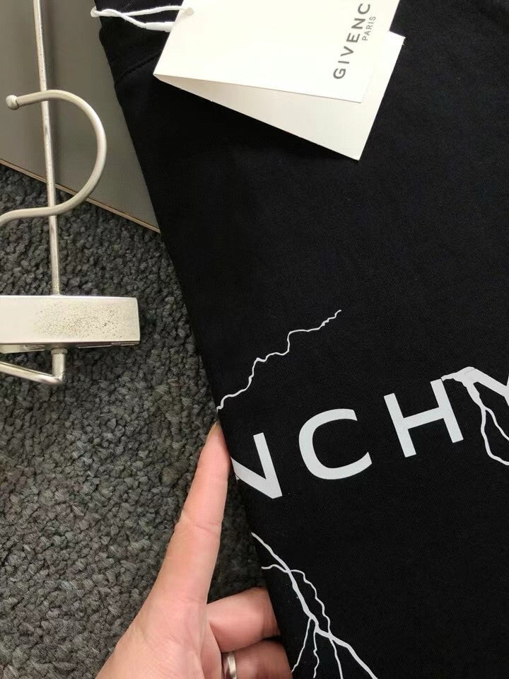 Givenchy Men's Summer Lightning Graphic Printed Solid Colour Round Neck Cotton Short Sleeve T-Shirt #97883