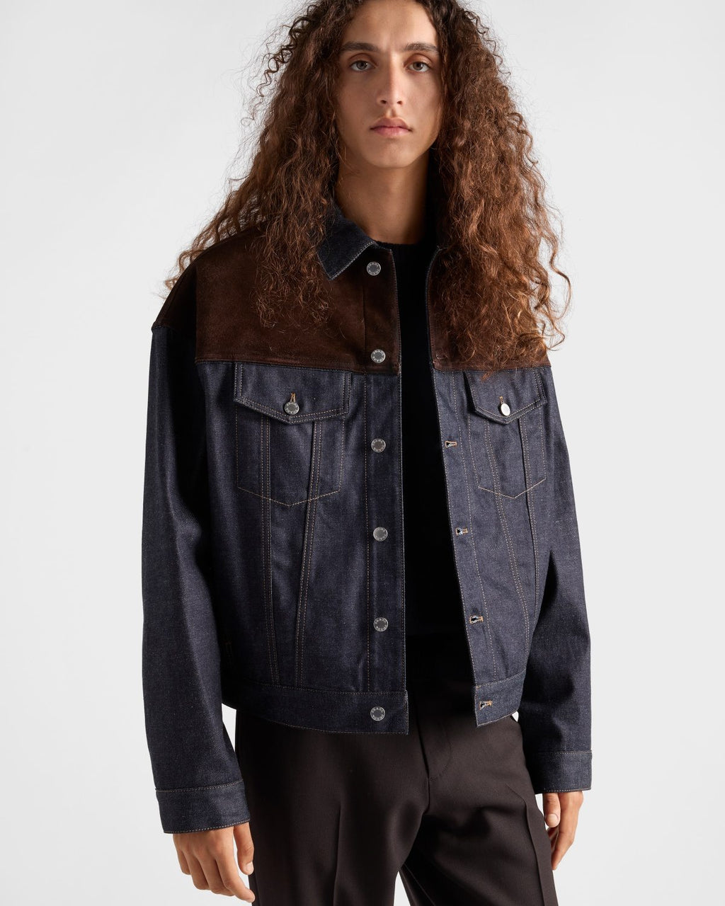 PRADA Navy Denim And Suede Blouson Jacket #334279