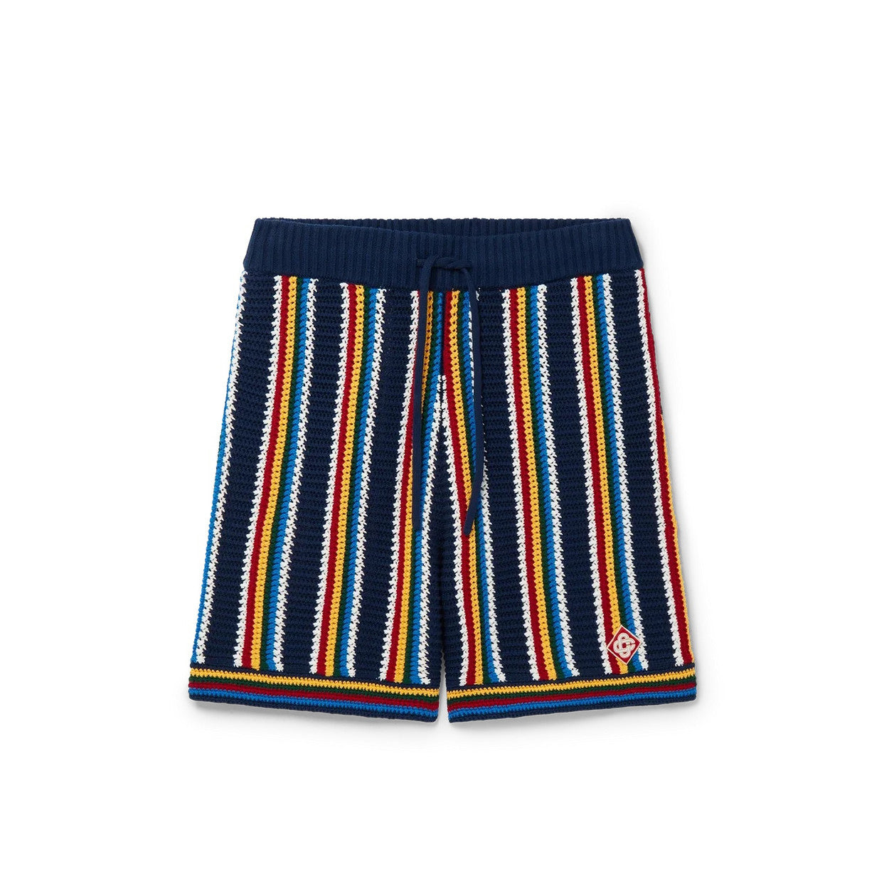 Casablanca Men's Spring And Summer Vertical Stripes Printed Single Breasted Long Sleeved Knitted Shirt Drawstring Tie Casual Knitted Shorts Suit Set #76349