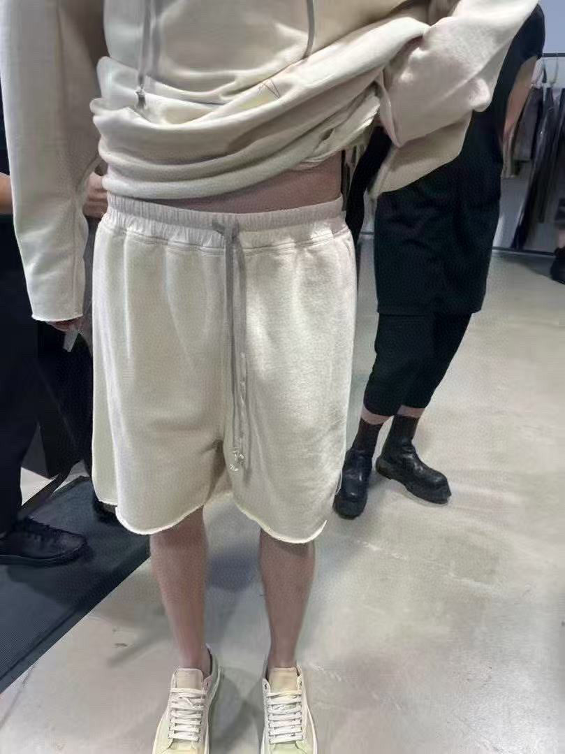 Rick Owens Men's Spring/Summer Drawstring Tie Mid Waist Cotton Solid Color Loose Casual Shorts Back Zipper Ngvp #1951