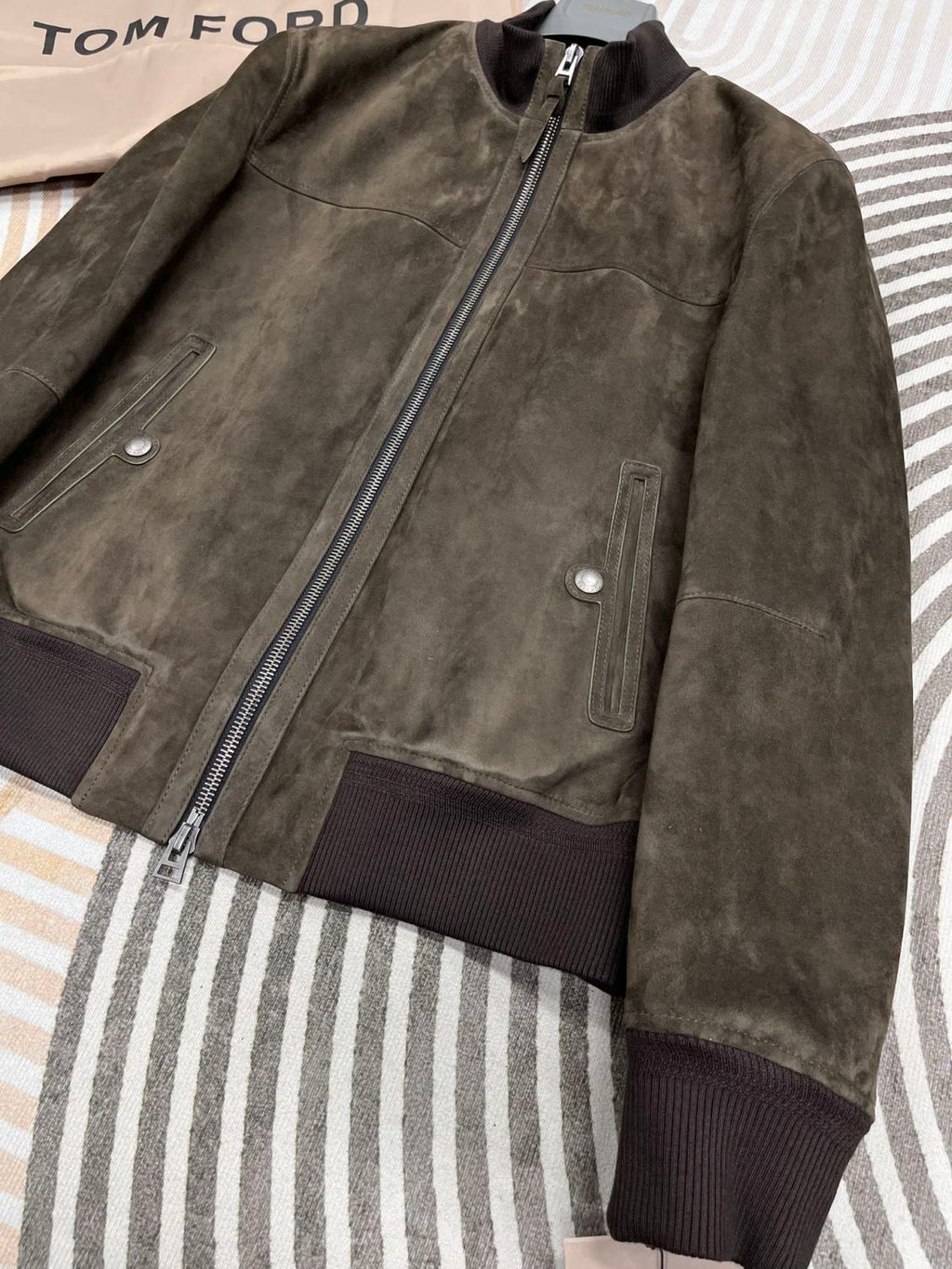 Tom Ford Men's Fall/Winter Casual Fashion Crew Neck Zipper Long Sleeve Baseball Leather Jacket #79296