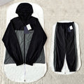 Prada Men's Spring/summer Fashion Casual Color Block Logo Badge Zipper Hooded Elastic Waist Loose Jacket Striped Patchwork Loose Cuffs Casual Pants Nylon Fabric Suit Set #78355