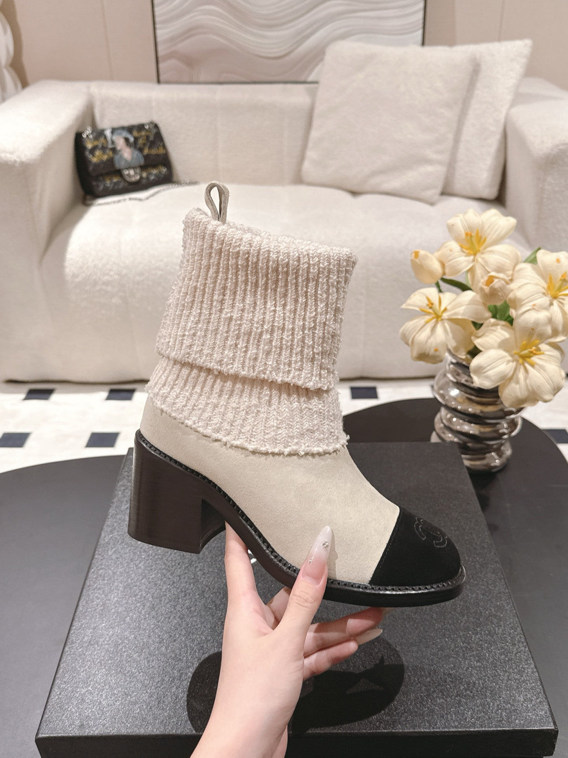 Chanel Knitted Socks High Heel Boots #335028