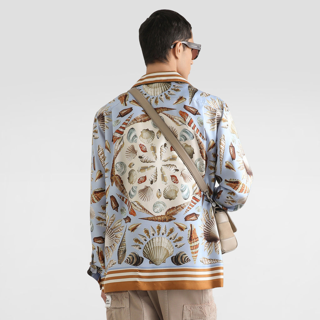Dolce&Gabbana Men's Shell Printed Silk Twill Vanity Shirt Spring Summer Long Sleeve Single Breasted Color Clash Fashion Casual Shirt Jacket Ngvp #1977