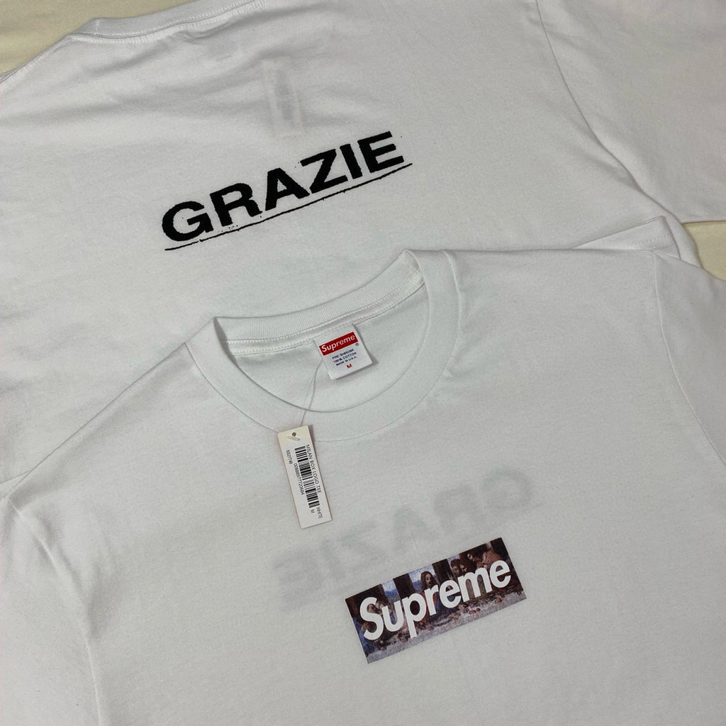 Supreme Week 11 Milan Last Supper Men's & Women's White Leonardo da Vinci The Last Supper Box Logo Print Solid Colour Casual Round Neck Short Sleeve T-Shirt #99265