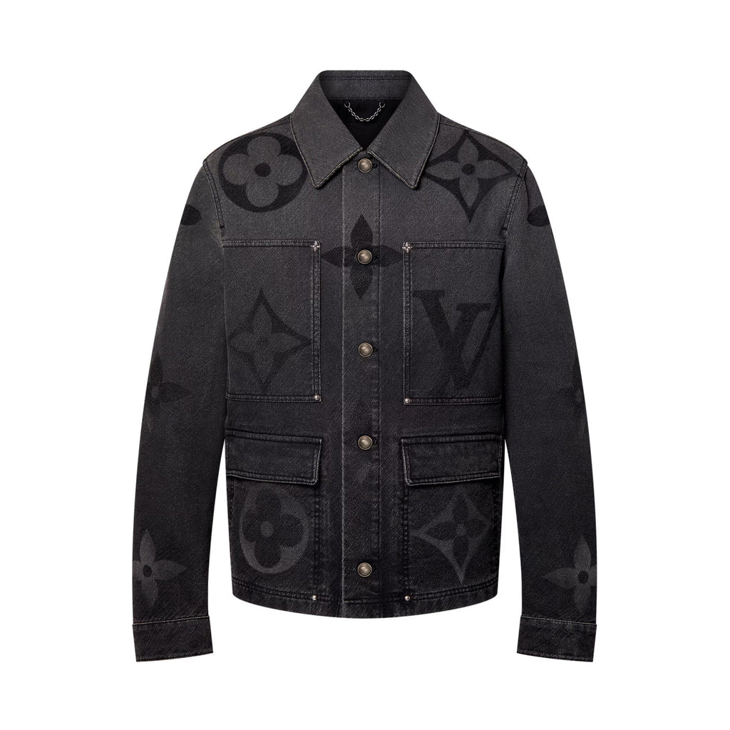 Louis Vuitton Men's Spring And Fall Black Logo Jacquard Single Breasted Long Sleeved Denim Jacket Jeans Pants Suit Set #75747